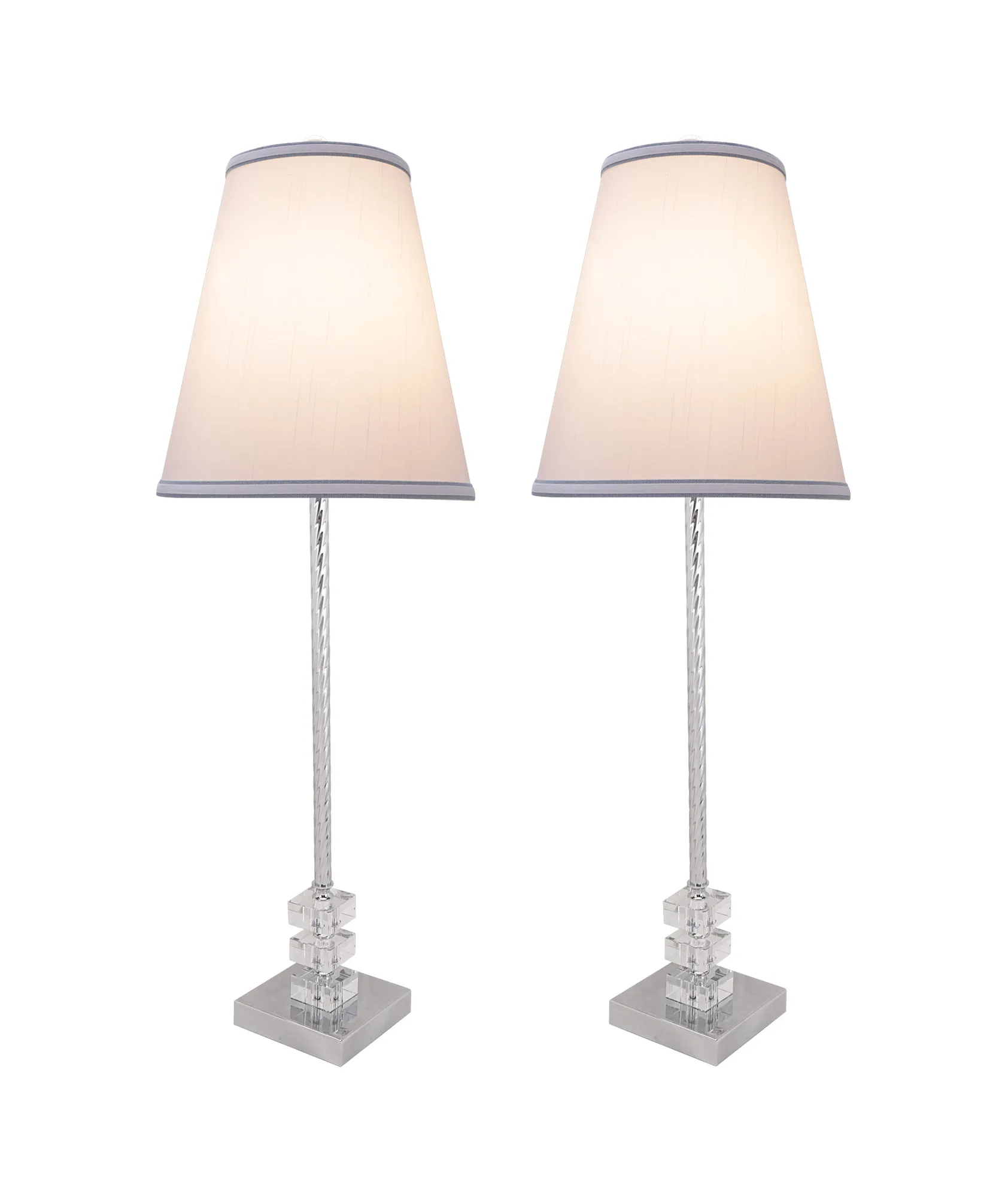 # 40156-12, Two Pack Set – 30" High Transitional Metal & Crystal Table Lamp, Chrome Finish and Hardback Empire Shaped Lamp Shade in Off White, 10" Wide